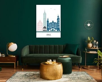 Skyline illustratie stad Venlo in kleur van Mevrouw Emmer