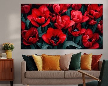Vurige tulpen in het groen van Franka Poulain