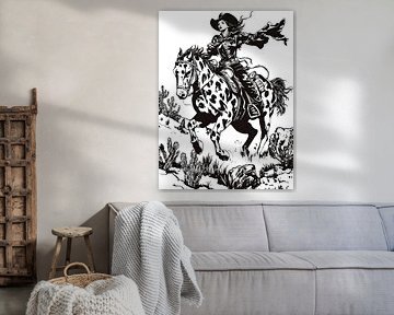 retro cartoon cowgirl on horseback by Franka Poulain