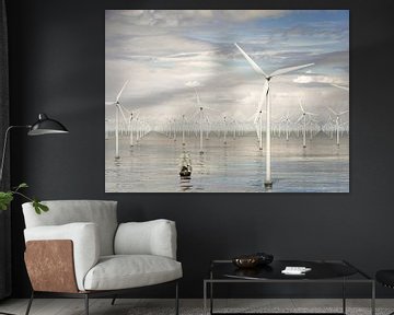 One thousand wind turbines at sea - spring breeze