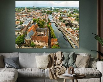 Zwolle van boven tijdens een zomerse zonsondergang