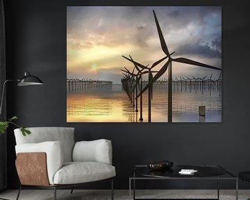 One thousand wind turbines at sea - evening sun by Frans Blok