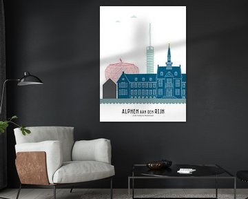 Skyline illustration Alphen aan den Rijn in colour by Mevrouw Emmer