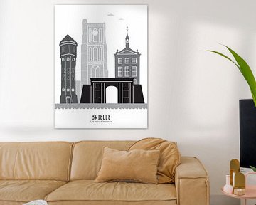 Skyline illustration Brielle in black-and-white-grey by Mevrouw Emmer