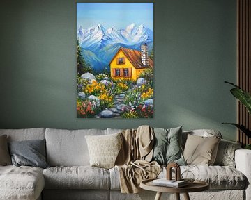 Paysage de montagne avec maisonnette sur Poster Art Shop