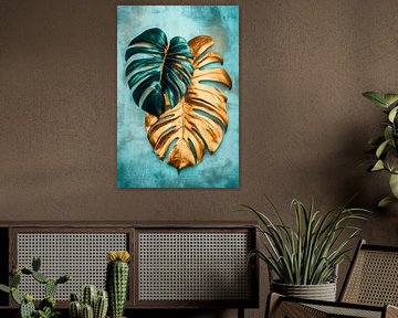 Gold and green leaf design by Poster Art Shop