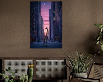 Giraffe in de stad van Poster Art Shop