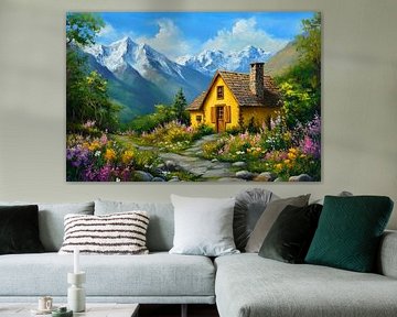 Idylle de montagne avec des fleurs sur Poster Art Shop