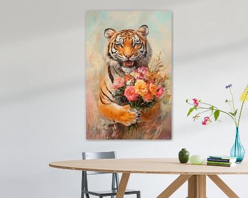 Tiger mit Blumen von Poster Art Shop