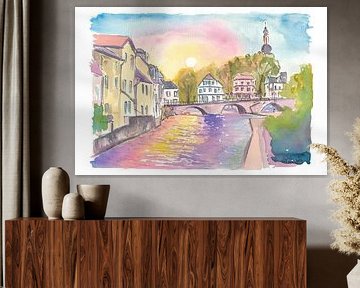Sonnenaufgang über der Alten Nahebrücke in Bad Kreuznach Deutschland