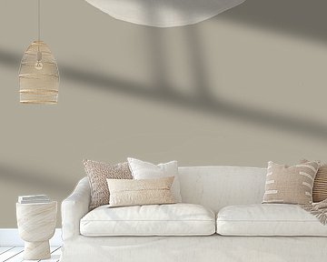 Abstract shapes in white on warm grey.
