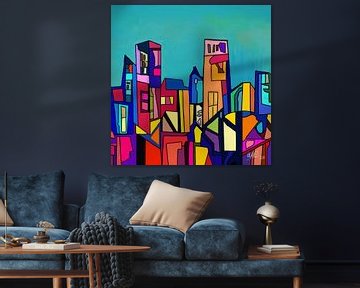 Abstract modern schilderij van een skyline van een stad van MAVE