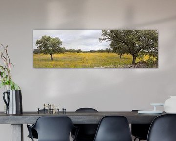 Panorama van een geel bloemen landschap van Peter Haastrecht, van