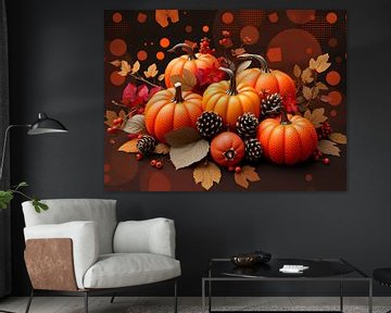 Grafische herfstdecoratie met oranje tinten