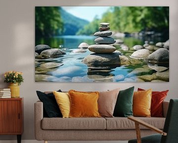 Zenstenen in een rivier aan de oever van Animaflora PicsStock