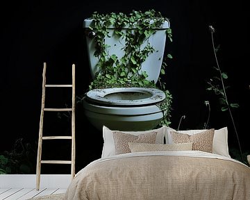 Abandoned toilet with weeds by TheXclusive Art