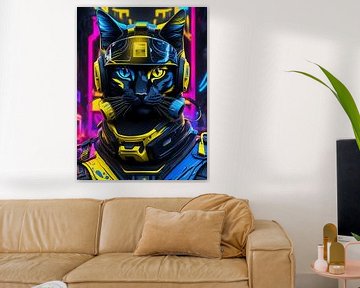Soldaat kat, neon, geel-blauw van Makar Mokrynskyi