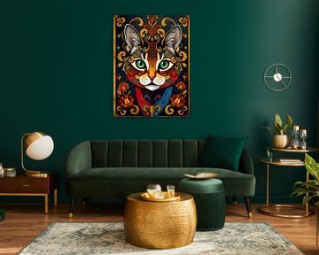 Mystieke kat omlijst door gouden ornamenten