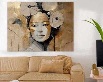 Abstract vrouwenportret in goud structuren van Studio Pieternel