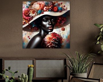 portrait of a woman with a hat and flowers by Bernhard Karssies