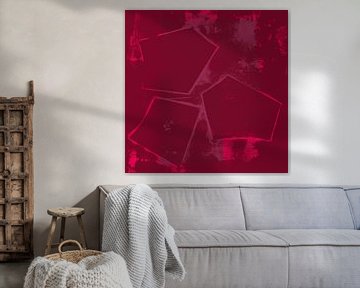 Abstracte rustieke vormen in neonroze, paars en wijnrood. van Dina Dankers