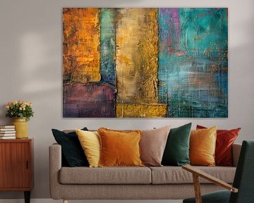 Abstract schilderij, aardetinten en turquoise 