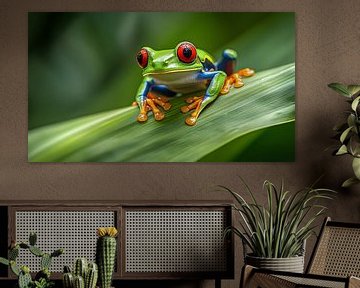 Rotäugiger Laubfrosch auf Laub von Lisa Bovenlander