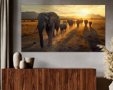 Majestic Elephant Herd at Sunset