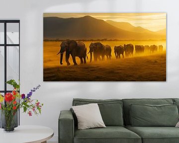 Elephants at Dawn: Majestic Herd Journey by Lisa Bovenlander
