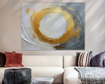 Modern Abstract: Gouden cirkel op beton -1 van Studio Pieternel