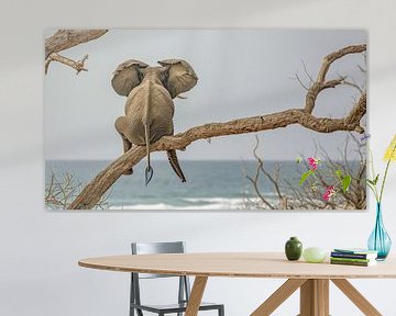 Een olifant geniet van het uitzicht op zee van Klaus Tesching - Art-AI
