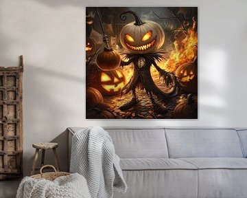 Grijnzende Gourdfiend halloween pompoen van Mel Digital Art