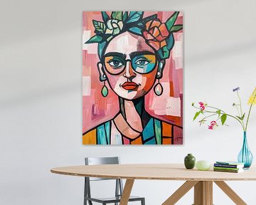 Portret van vrouw met Frida wenkbrauwen van Franka Poulain