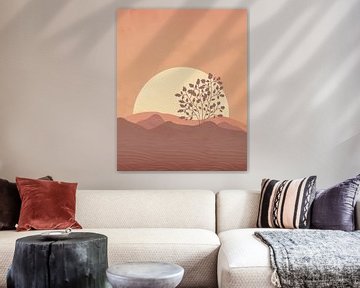 Boom bij zonsondergang minimalistisch landschap 3 van Tanja Udelhofen
