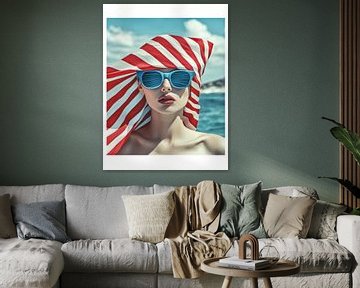 Vrouw aan strand in polaroid van Franka Poulain
