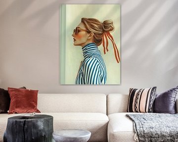 Model in gestreepte blouse en rode strik in haar van Franka Poulain