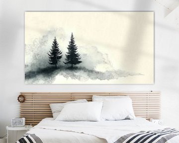 Twee pijnbomen in de mist van Frank Heinz