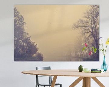 Het ontwaken van bomen in het ochtendlicht. Monochroom. van Femke den Hollander
