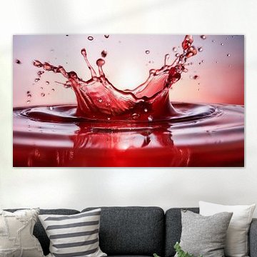 Druppels met rode kleur in het water