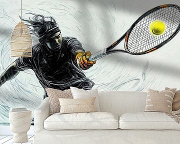 Dynamische tennisser met een krachtige forehand