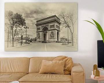Parijs - Arc de Triomphe (zwartwit) van Toon van den Einde