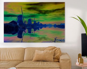 Dromerige plaat van molens in Kinderdijk Art