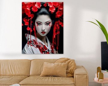 Rode bloemen, stille elegantie van Klaus Tesching - Art-AI