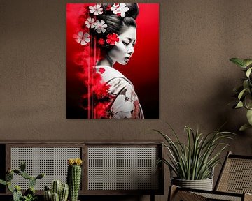 Rode mist van geishabloesems van Klaus Tesching - Art-AI