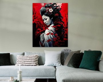 Rode bloemen in stille elegantie van Klaus Tesching - Art-AI