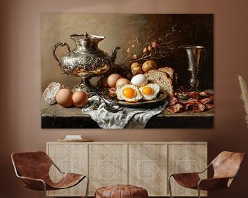 Uitgebreid ontbijt: gebakken eieren en zilver van Klaus Tesching - Art-AI