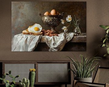 Stilleven met ceremonieel vat, ei en bloemen van Klaus Tesching - Art-AI