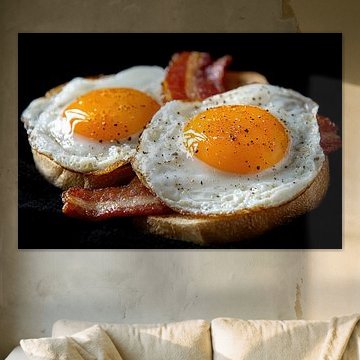 Crispy bacon and golden fried eggs by Klaus Tesching - Art-AI
