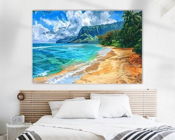 Impressionistic Beach with Mountains