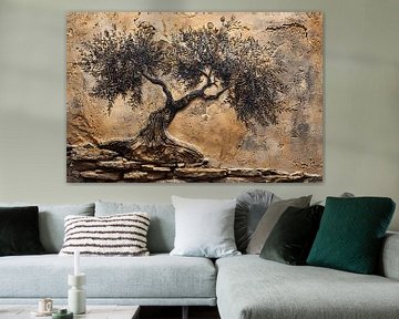 Olijfboom in sepia tonen op steen van Art & Soul Creations